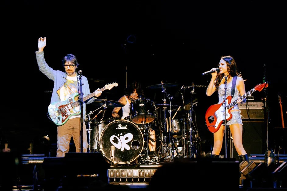 Rivers Cuomo performs with Olivia Rodrigo at Lollapalooza on Friday August 1 2025
